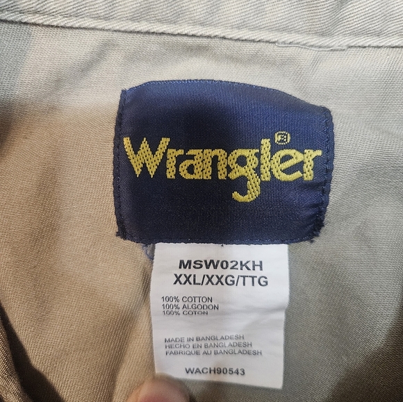 Wrangler Men's XXL Western Canvas Shirt Khaki Snap Button Long Sleeve Workwear - Picture 5 of 8